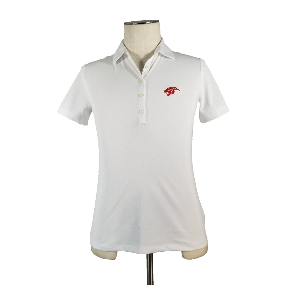 Greg Norman Golf Polo Shirt Womens M White Cougar Logo Dri Fit Stretch